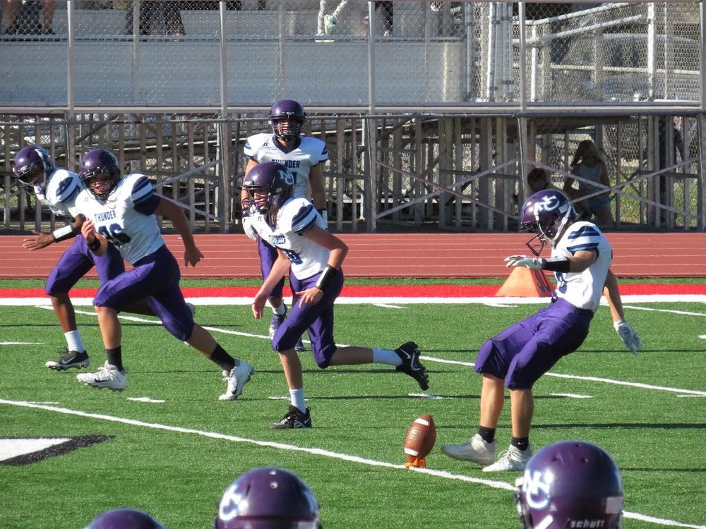 The Thunder team kicks off the ball off to the Jeff West to start the game.