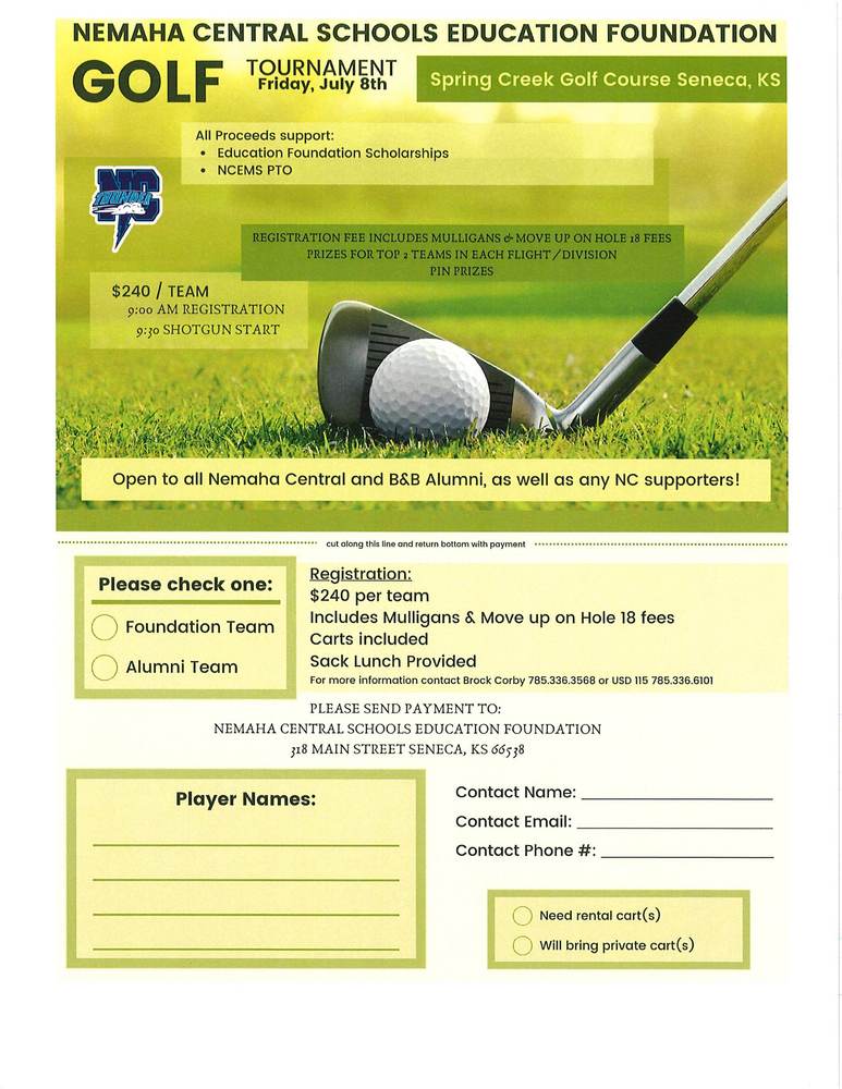 NC Education Golf Tournament Registration Form