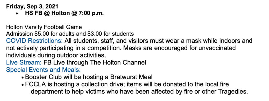 FB @ Holton 2021 Info