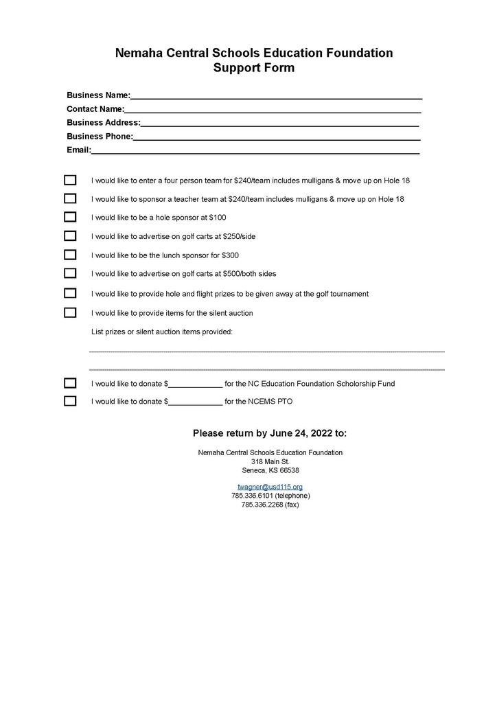 NC Ed Foundation Golf Tournament Support Form