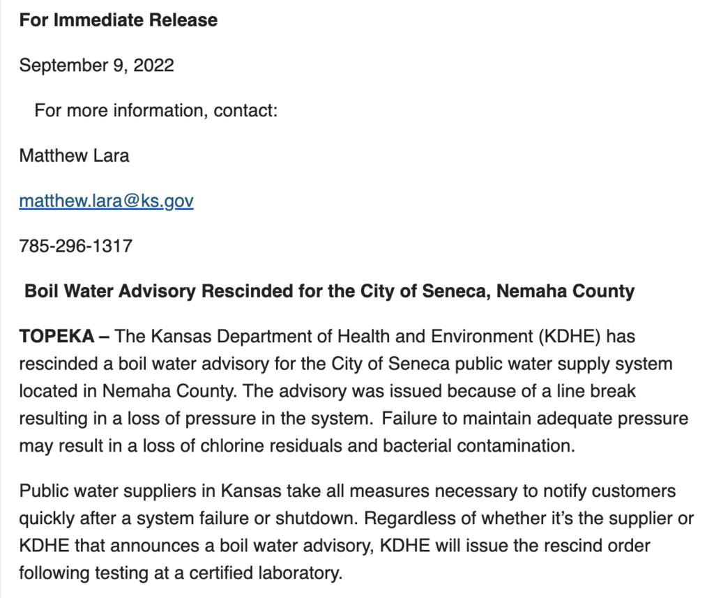 Boil Water Advisory Rescinded 1