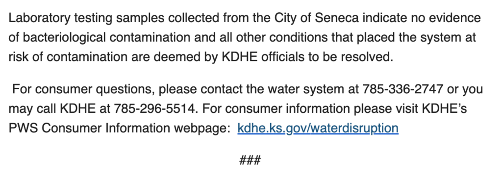 Boil Water Advisory Rescinded 2
