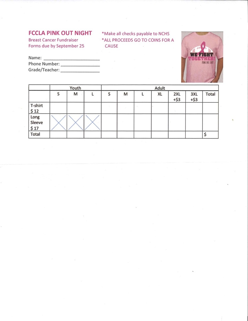 Pink Out Order Form 2019